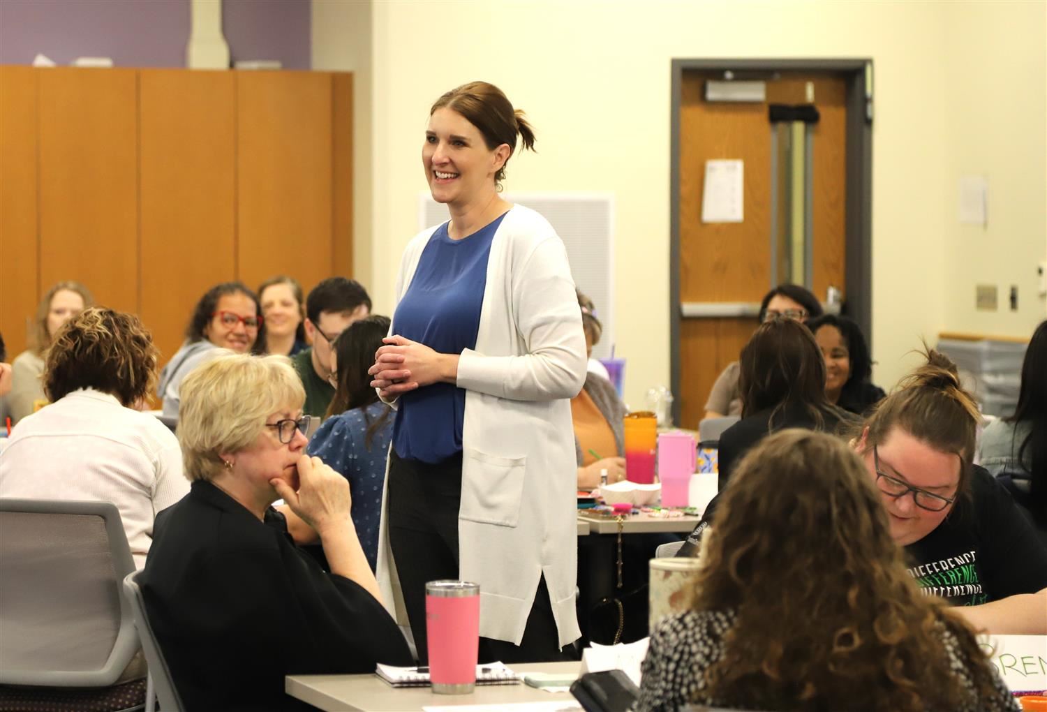 Dr. Griess sharing a message with GIPS Social Workers and Counselors at the Mental Health Summit.